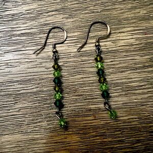 Green and silver beaded earrings 
Swarovski crystal earrings